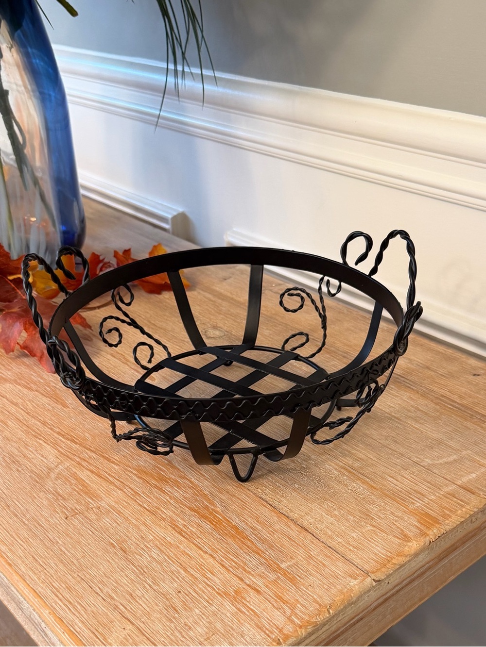 Decorative Black Wrought Iron basket - Elegant Home Accents